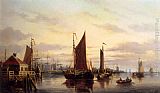 A View Of The IJ, Amsterdam, With Various Shipping Near Het Slagthuys by Johannes Hilverdink